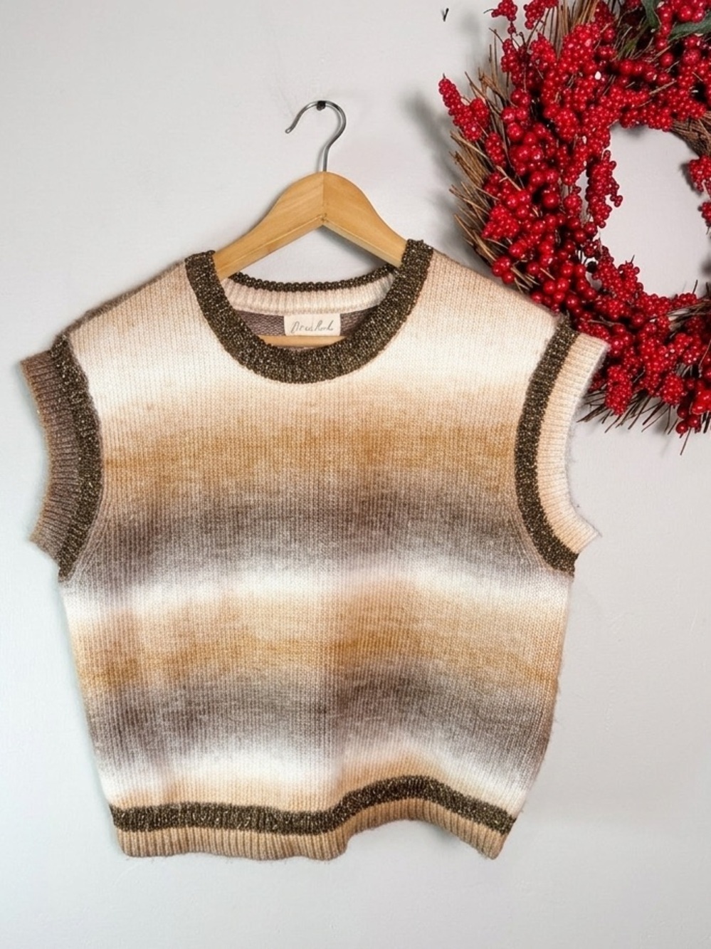 Marled Eclectic Grandpa Sleeveless Knit Sweater Vest Sz MEDIUM Brown Spaced Eye